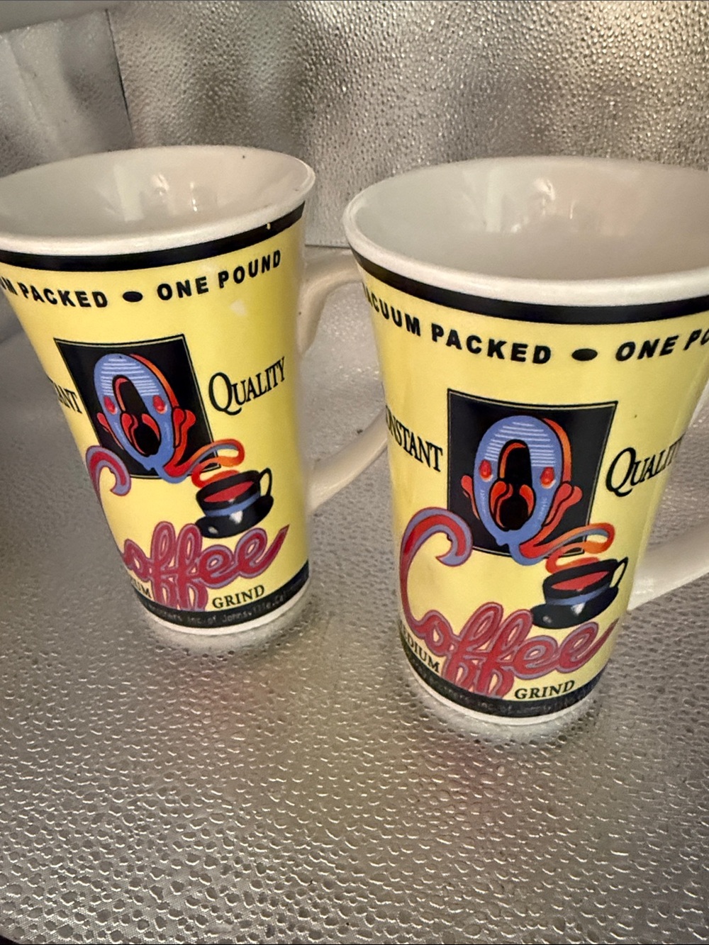 Vintage Yellow Coffee Retro Ceramic Mug with coffee sayings all over